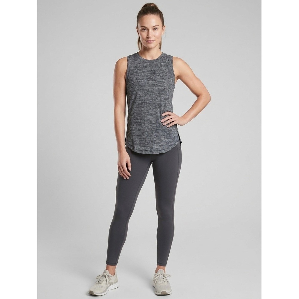 Athleta Renew Muscle Tank Grey Space Dye Heather Yoga Training Top Size XS